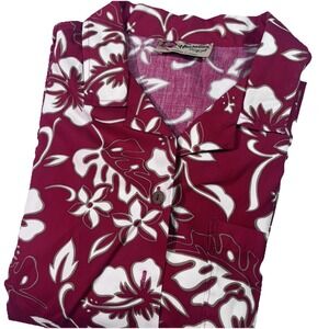 Hilo Hattie Hawaiian Original Shirt Womens Red Floral Size XL Button Up